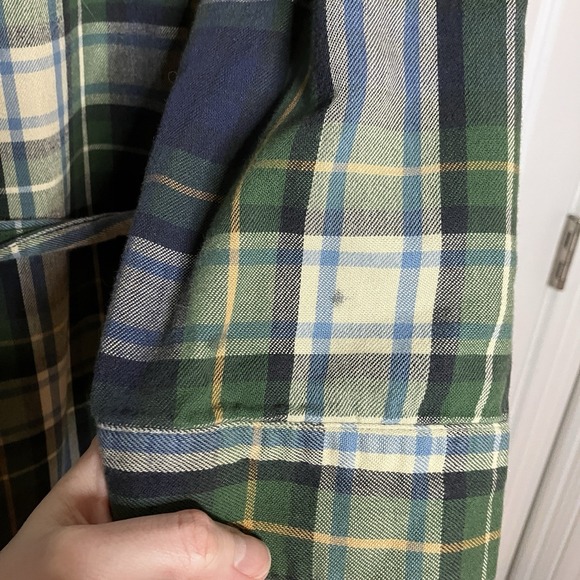 Vintage L.L. Bean Plaid Robe Mens M Green Blue Cotton Dressing Bath Waist Tie - Picture 4 of 11
